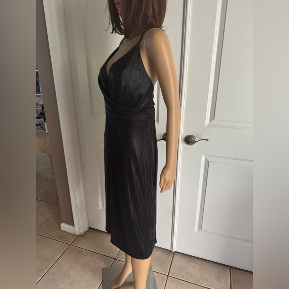 Mac Duggal Black V-Neck Midi Slip Dress - Picture 9 of 16
